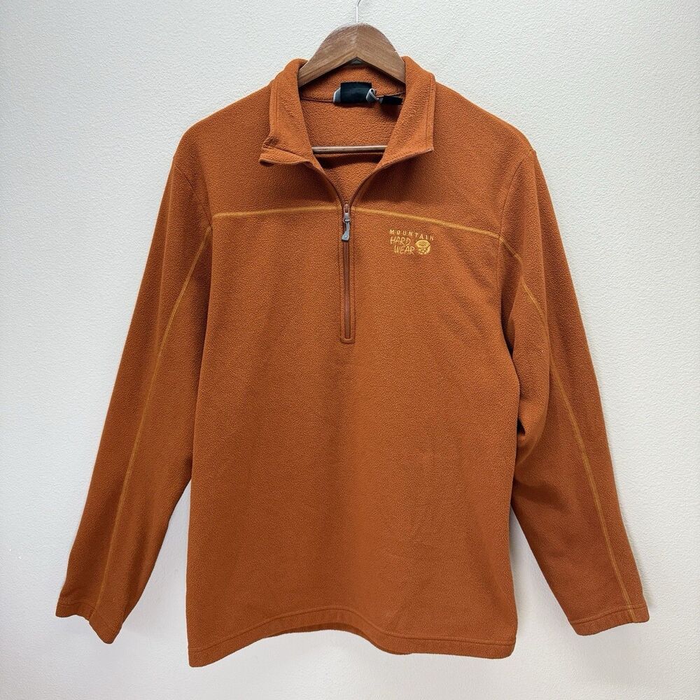 Mountain Hardwear Pullover Mens L Orange Fleece 1/4 Zip Sweater Hiking Outdoors